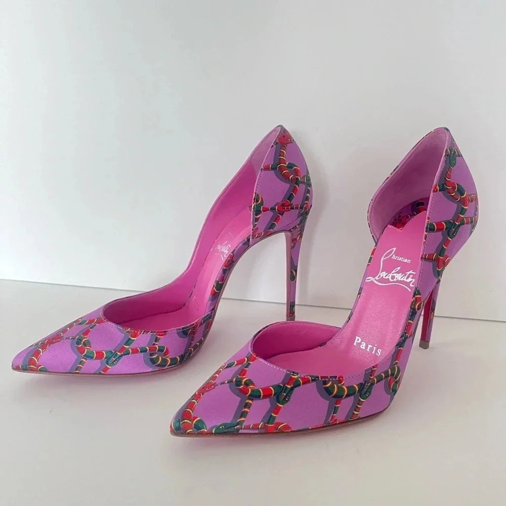 Christian Louboutin Satin Printed Iriza Pumps Gummy Snakes Women Size‎ 34.5 EU